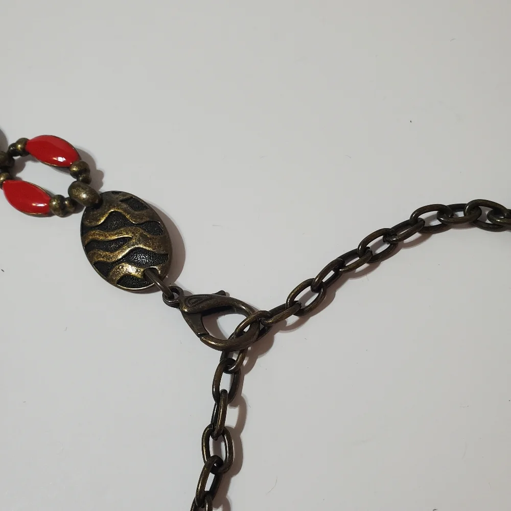 Vintage Women's Brass Red Enamel Link Chain Belt